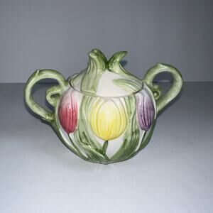 Fitz & Floyd Omnibus Sugar Bowl Tulip Floral Spring Easter Made in Japan